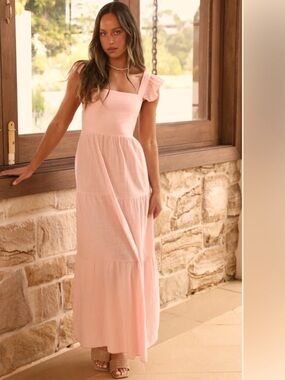 SNDYS Peaches Linen Dress in baby pink